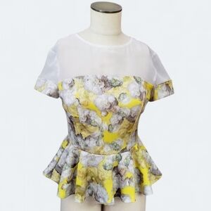 ASOS Floral peplum top sheer chest & shoulder Size 6 Coquette